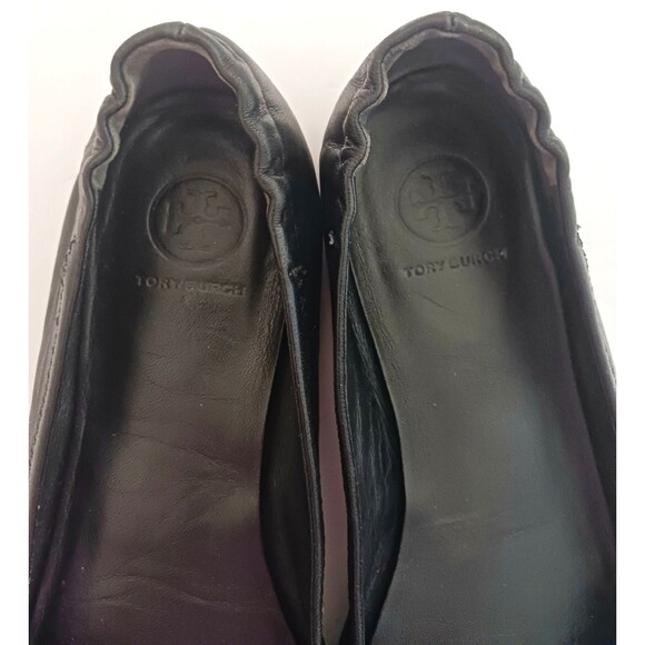 Tory Burch Minnie Ballet Flat Blk Leather Gold Logo Flexible Sole 8.5M - Picture 7 of 10